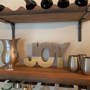 Christmas Decor, wood sign "JOY" gold/silver